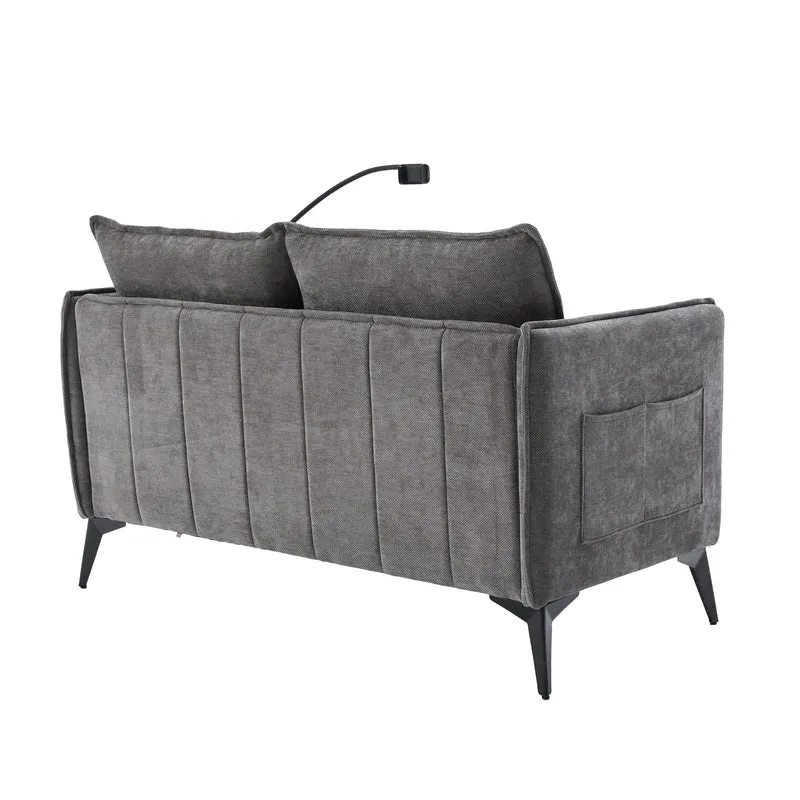 Canapé 2 places en tissu chenille gris avec support téléphone réglable 127x69x66cm INFINITEONYX