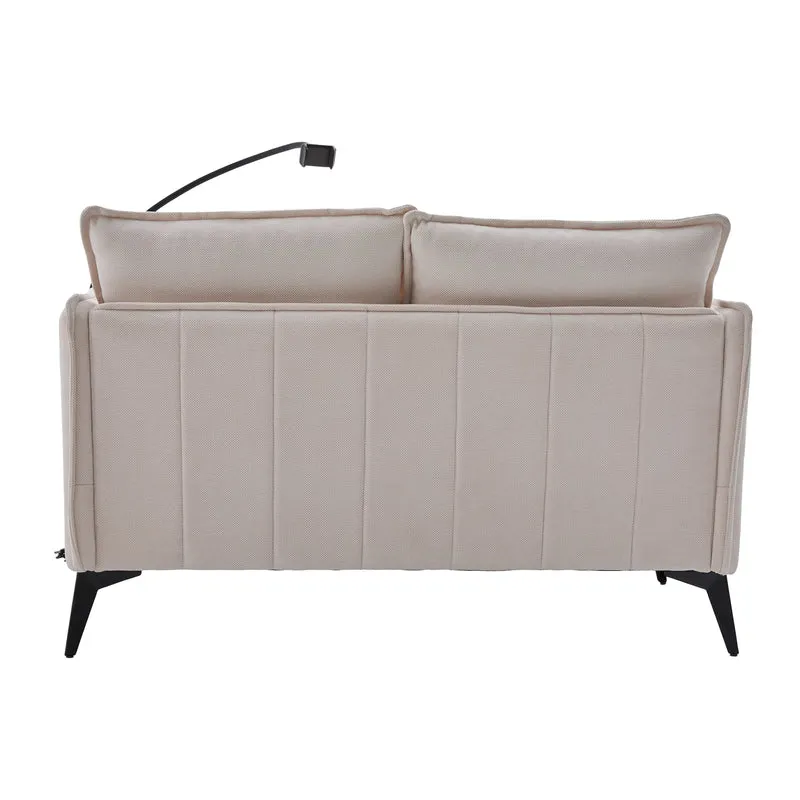 Canapé 2 places en tissu chenille beige avec support téléphone réglable 127x69x66cm INFINITEVORN