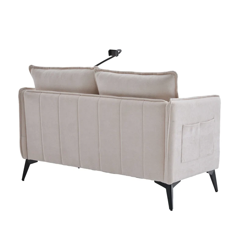 Canapé 2 places en tissu chenille beige avec support téléphone réglable 127x69x66cm INFINITEVORN
