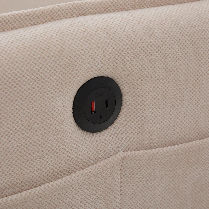 Canapé 2 places en tissu chenille beige avec support téléphone réglable 127x69x66cm INFINITEVORN