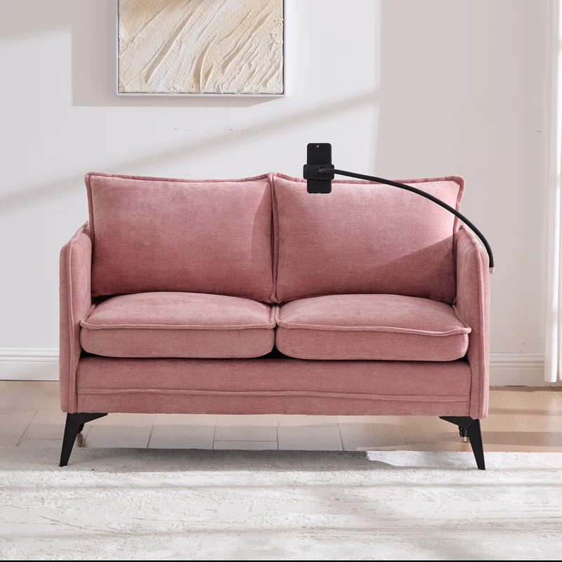 Canapé 2 places en tissu chenille rose avec support téléphone réglable 127x69x66cm INFINITEZORA