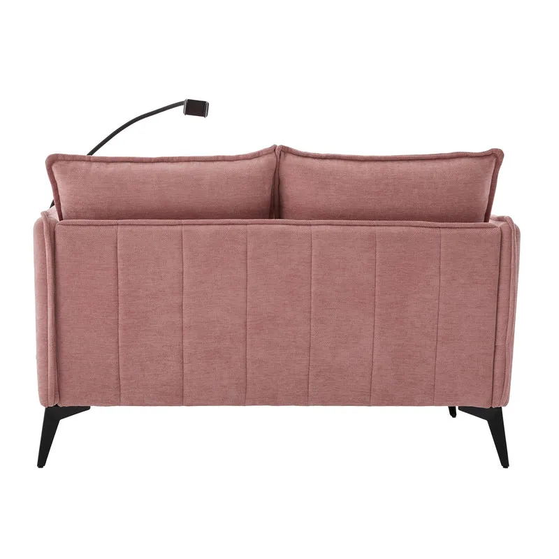 Canapé 2 places en tissu chenille rose avec support téléphone réglable 127x69x66cm INFINITEZORA