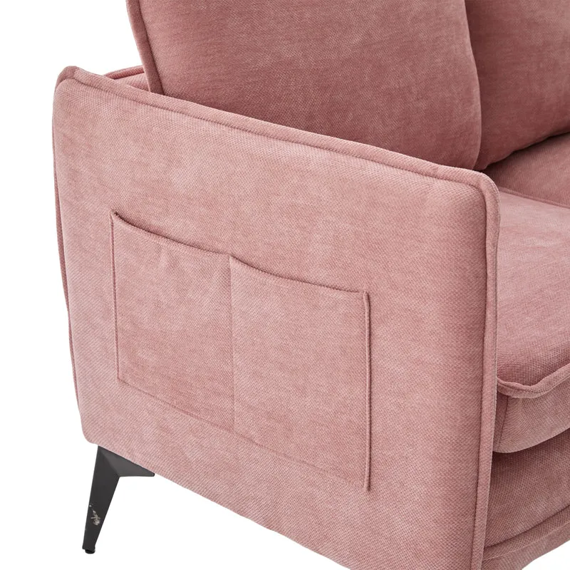 Canapé 2 places en tissu chenille rose avec support téléphone réglable 127x69x66cm INFINITEZORA
