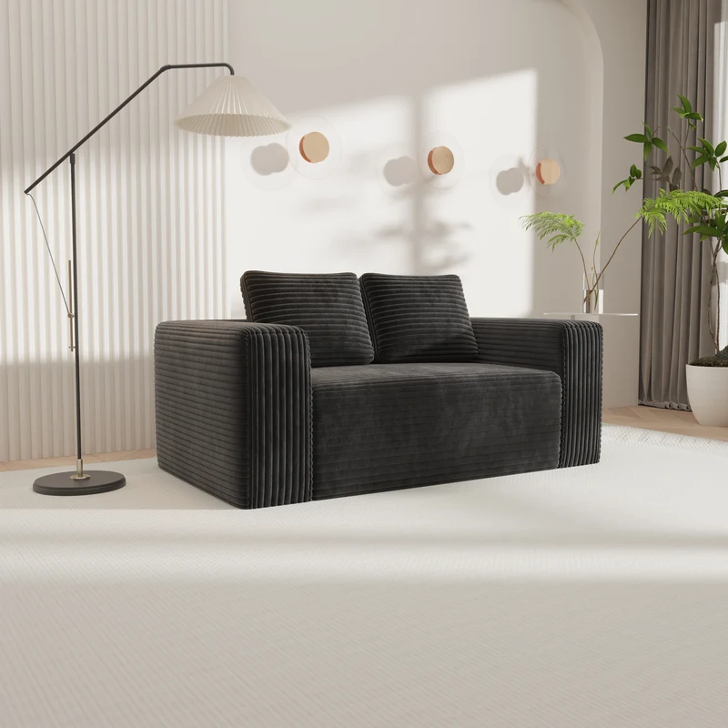 Canapé 2 places tissu côtelé noir avec coussins, sans montage INFINITEZYN