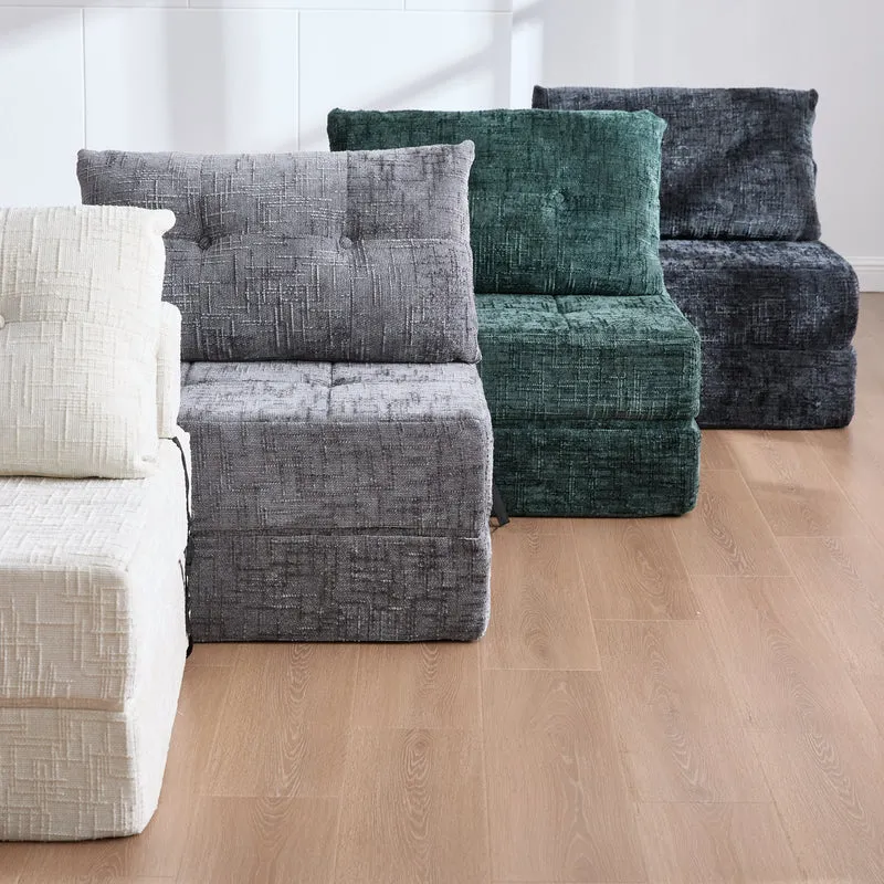 Fauteuil lit pliable vert en chenille avec coussins 79x79x57cm INFINITELOTH