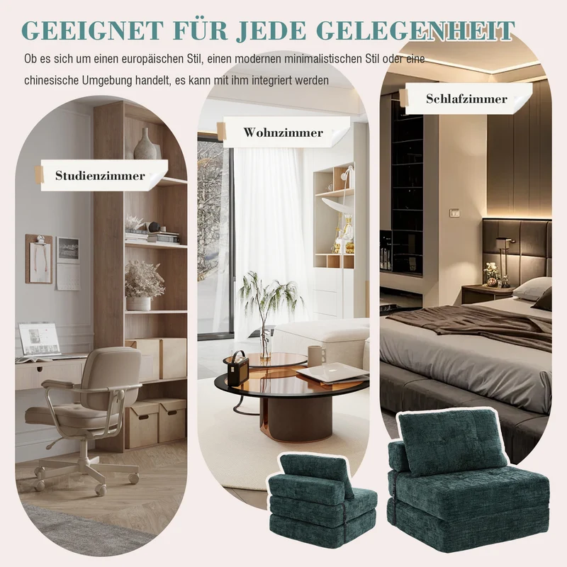 Fauteuil lit pliable vert en chenille avec coussins 79x79x57cm INFINITELOTH