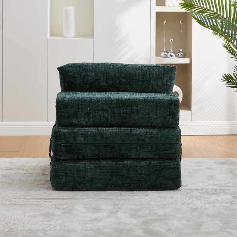 Fauteuil lit pliable vert en chenille avec coussins 79x79x57cm INFINITELOTH