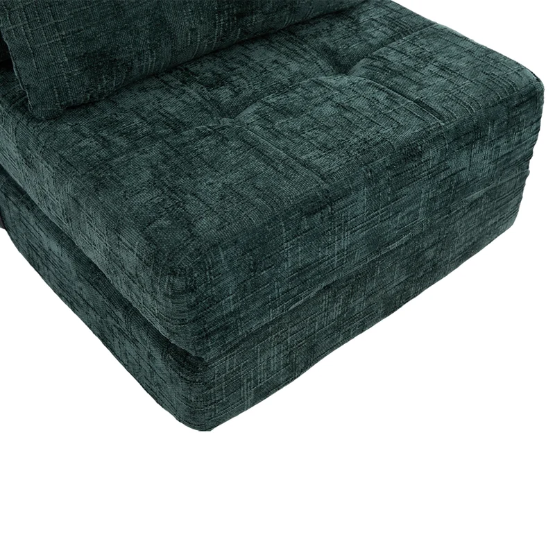 Fauteuil lit pliable vert en chenille avec coussins 79x79x57cm INFINITELOTH