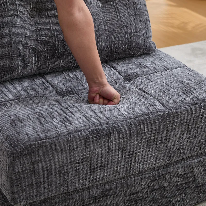 Fauteuil lit pliable gris en chenille avec coussins 79x79x57cm QUASARREX