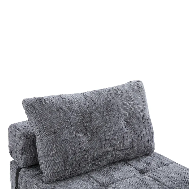 Fauteuil lit pliable gris en chenille avec coussins 79x79x57cm QUASARREX