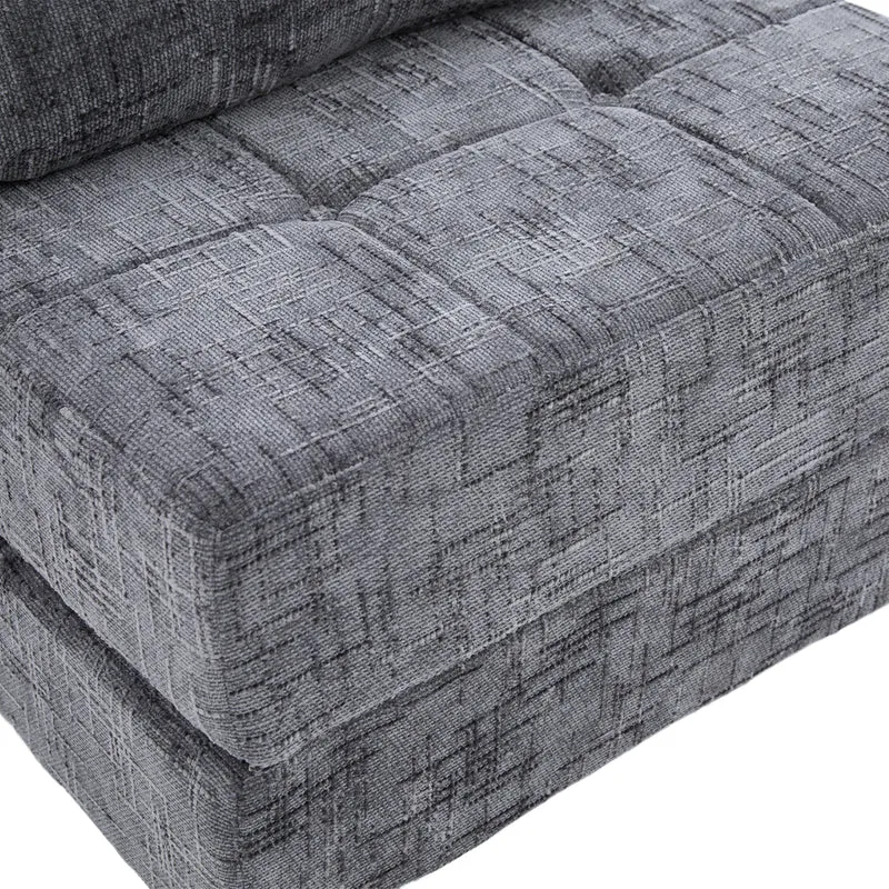 Fauteuil lit pliable gris en chenille avec coussins 79x79x57cm QUASARREX