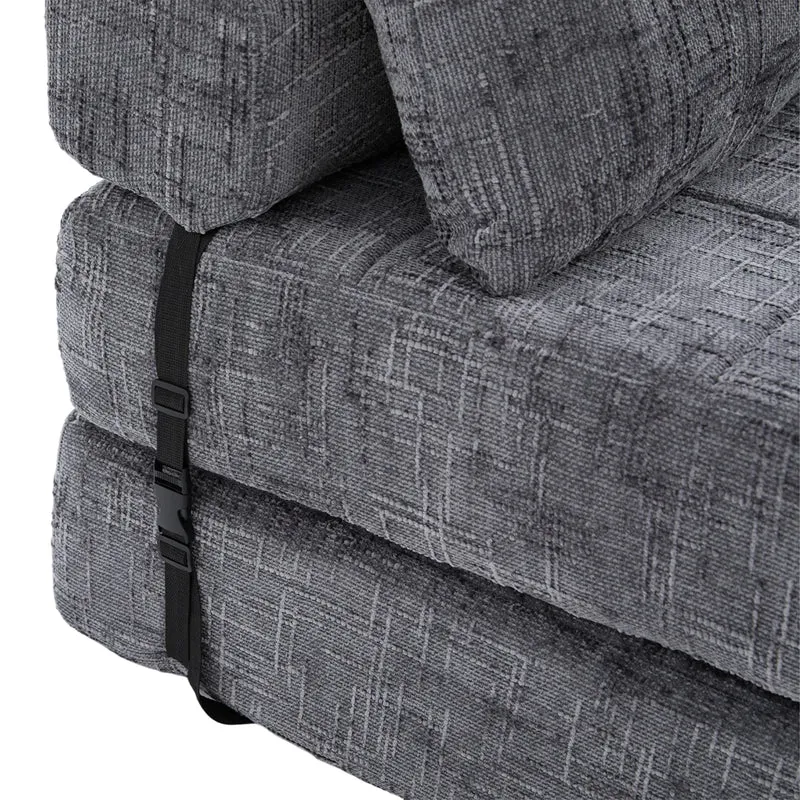 Fauteuil lit pliable gris en chenille avec coussins 79x79x57cm QUASARREX