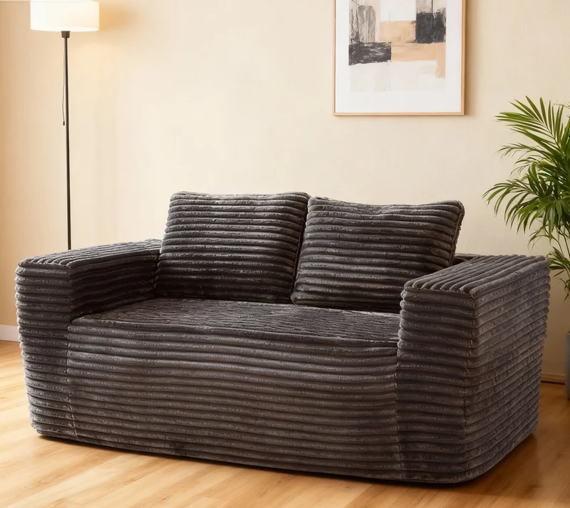 Canapé 2 places sans montage, tissu côtelé gris 160 x 88 x 58 cm INFINITEREX