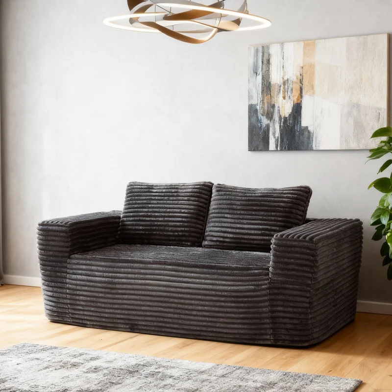 Canapé 2 places sans montage, tissu côtelé gris 160 x 88 x 58 cm INFINITEREX