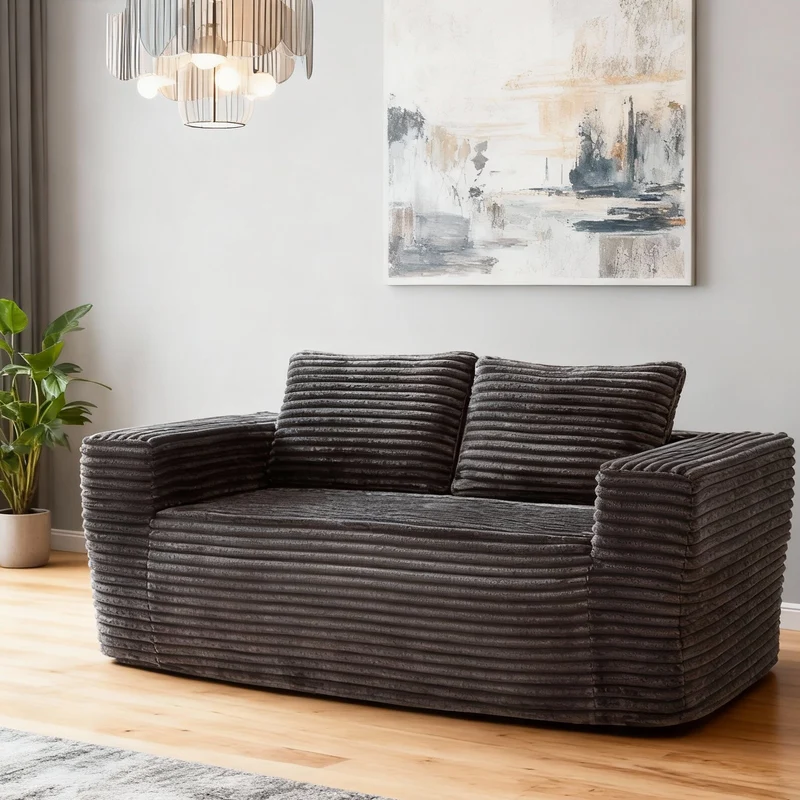 Canapé 2 places sans montage, tissu côtelé gris 160 x 88 x 58 cm INFINITEREX