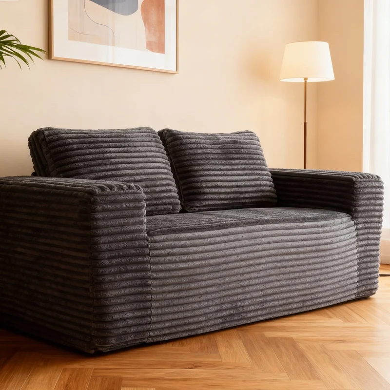 Canapé 2 places sans montage, tissu côtelé gris 160 x 88 x 58 cm INFINITEREX