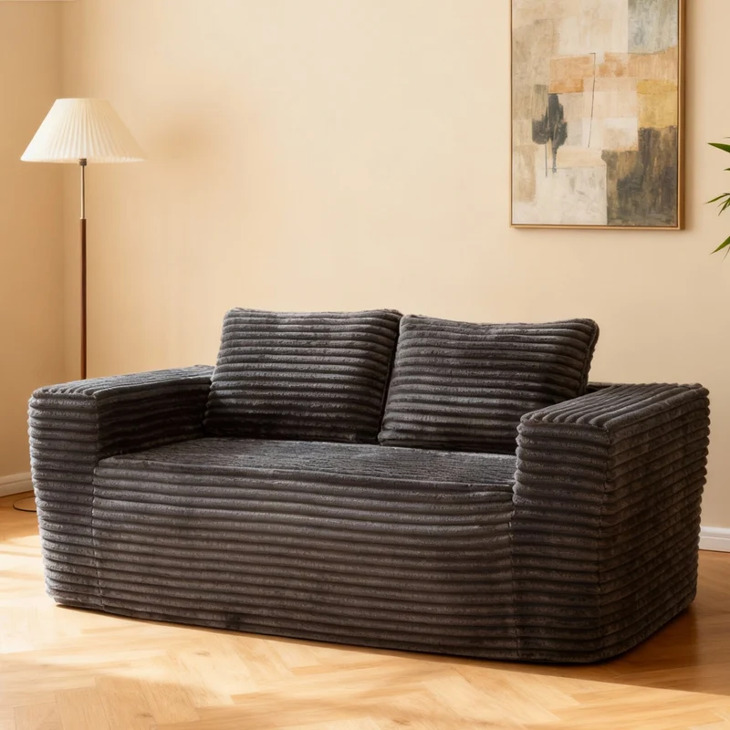 Canapé 2 places sans montage, tissu côtelé gris 160 x 88 x 58 cm INFINITEREX