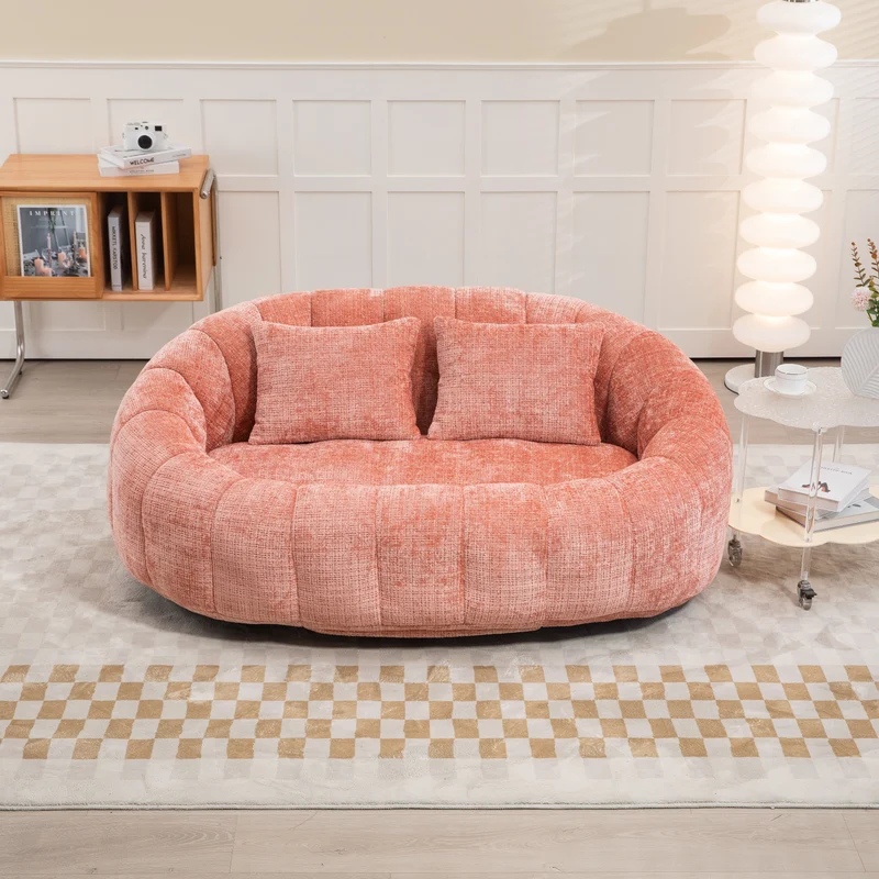 Canapé 2 places en chenille gris, grand fauteuil relax, 2 coussins 150x95x63cm INFINITELIRA