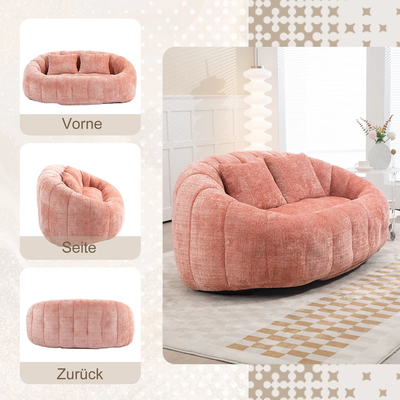 Canapé 2 places en chenille gris, grand fauteuil relax, 2 coussins 150x95x63cm INFINITELIRA