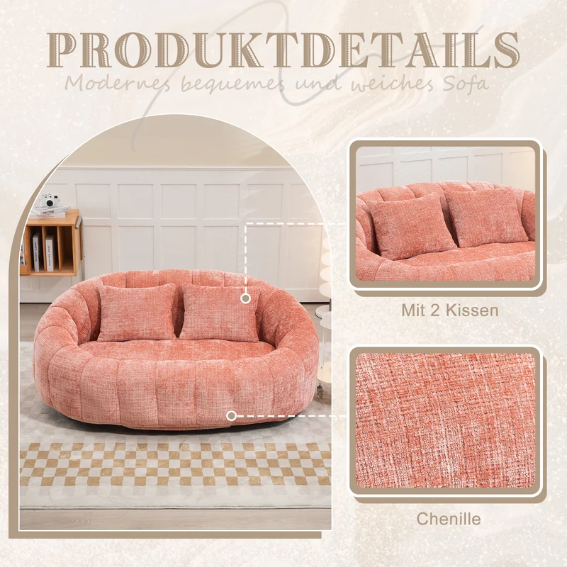 Canapé 2 places en chenille gris, grand fauteuil relax, 2 coussins 150x95x63cm INFINITELIRA