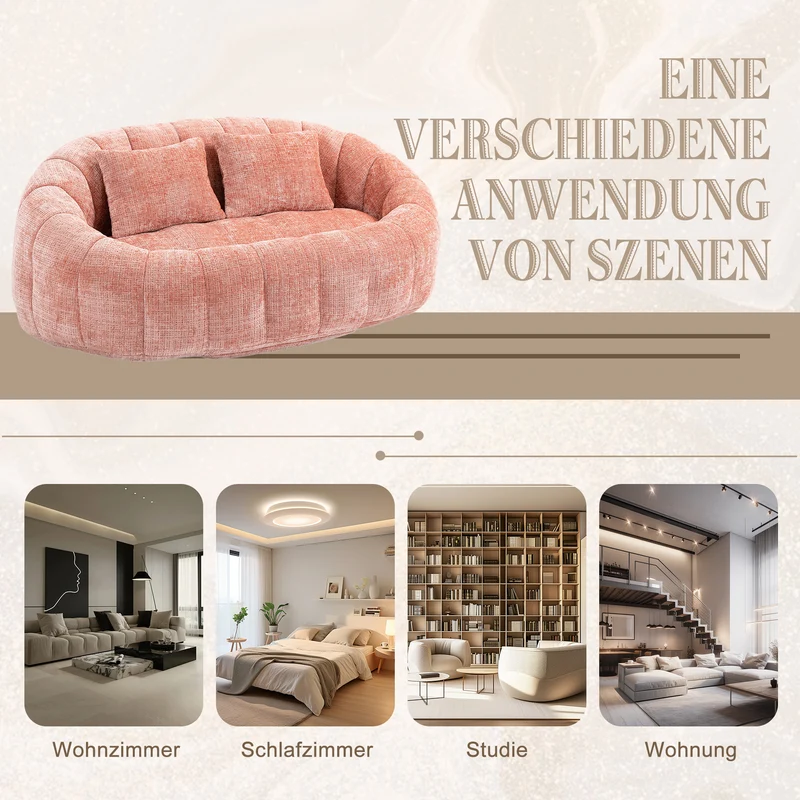 Canapé 2 places en chenille gris, grand fauteuil relax, 2 coussins 150x95x63cm INFINITELIRA