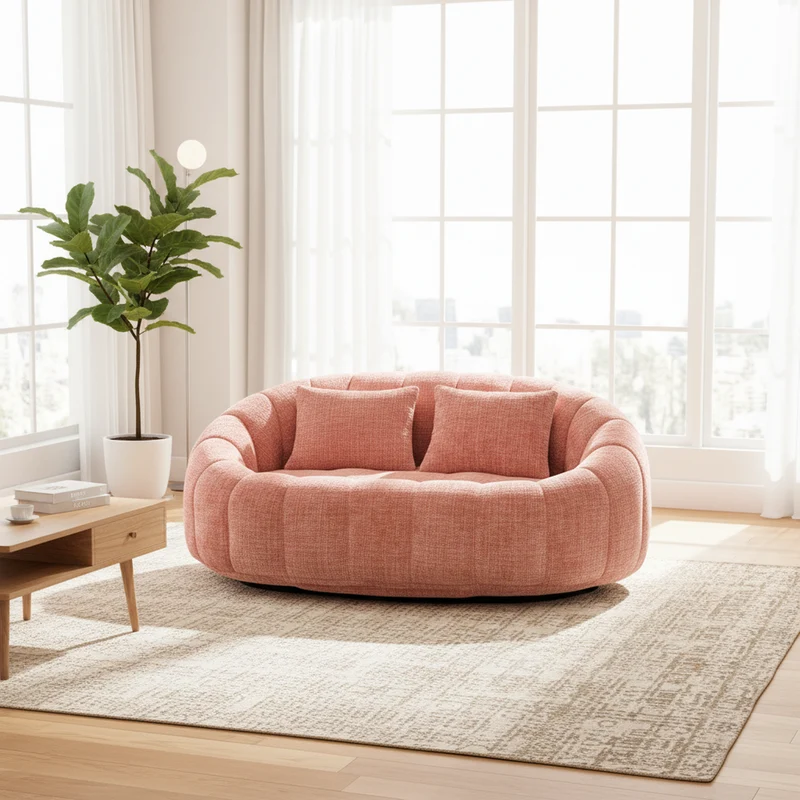 Canapé 2 places en chenille gris, grand fauteuil relax, 2 coussins 150x95x63cm INFINITELIRA