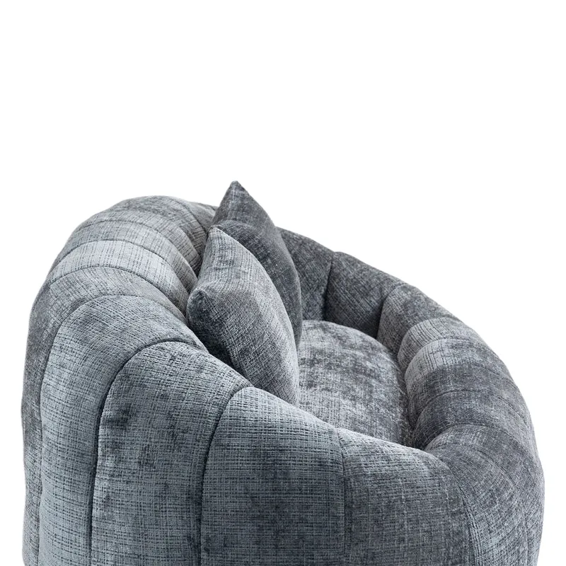 Canapé 2 places en chenille gris, grand fauteuil relax, 2 coussins 150x95x63cm QUASARZYN