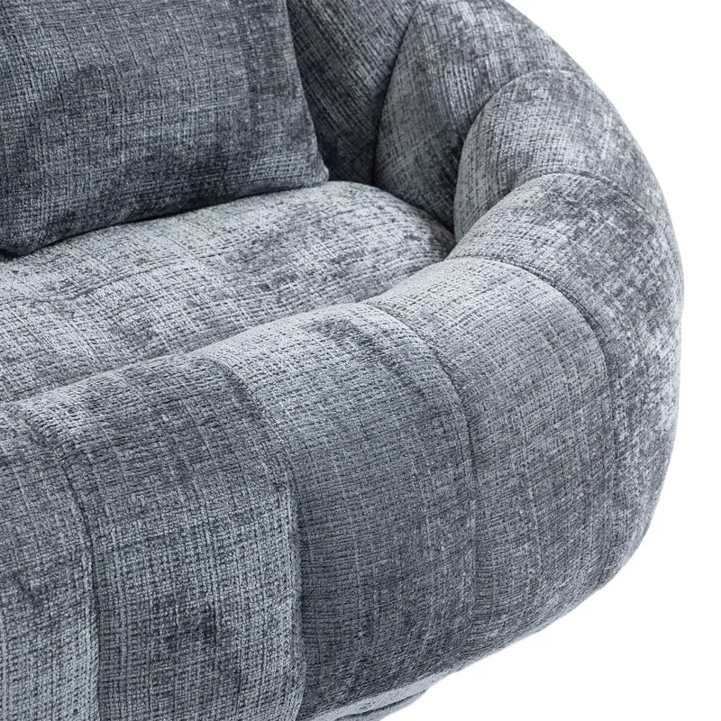 Canapé 2 places en chenille gris, grand fauteuil relax, 2 coussins 150x95x63cm QUASARZYN