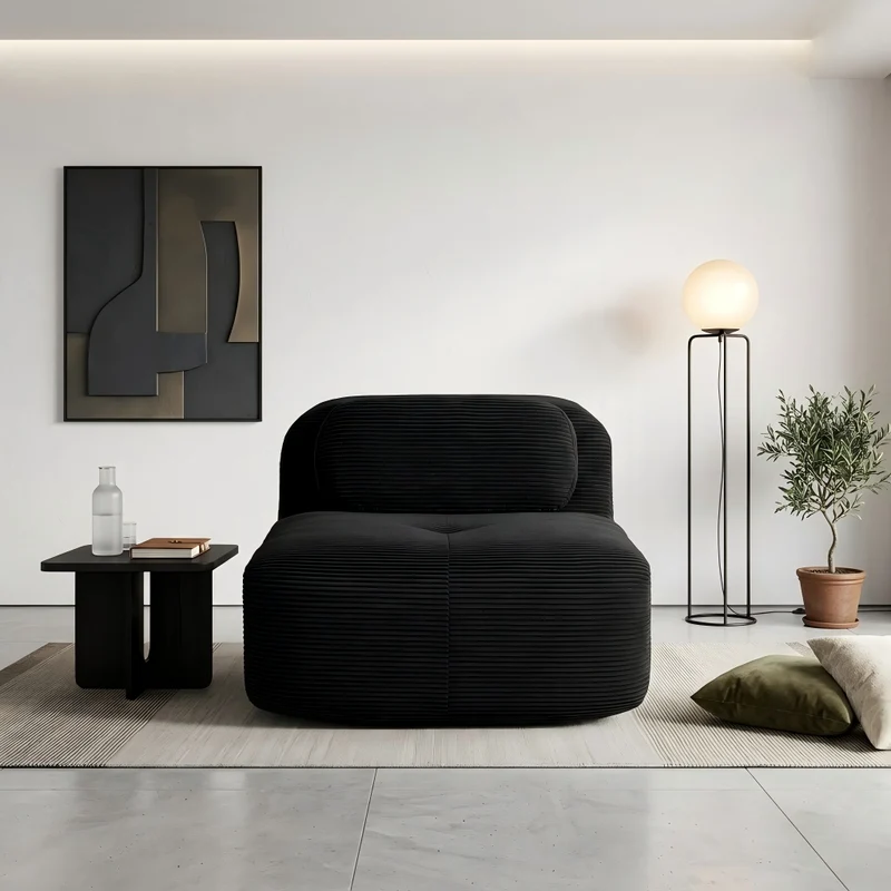 Canapé fauteuil modulable sans accoudoirs en velours côtelé noir 90x103cm NOVAAERO
