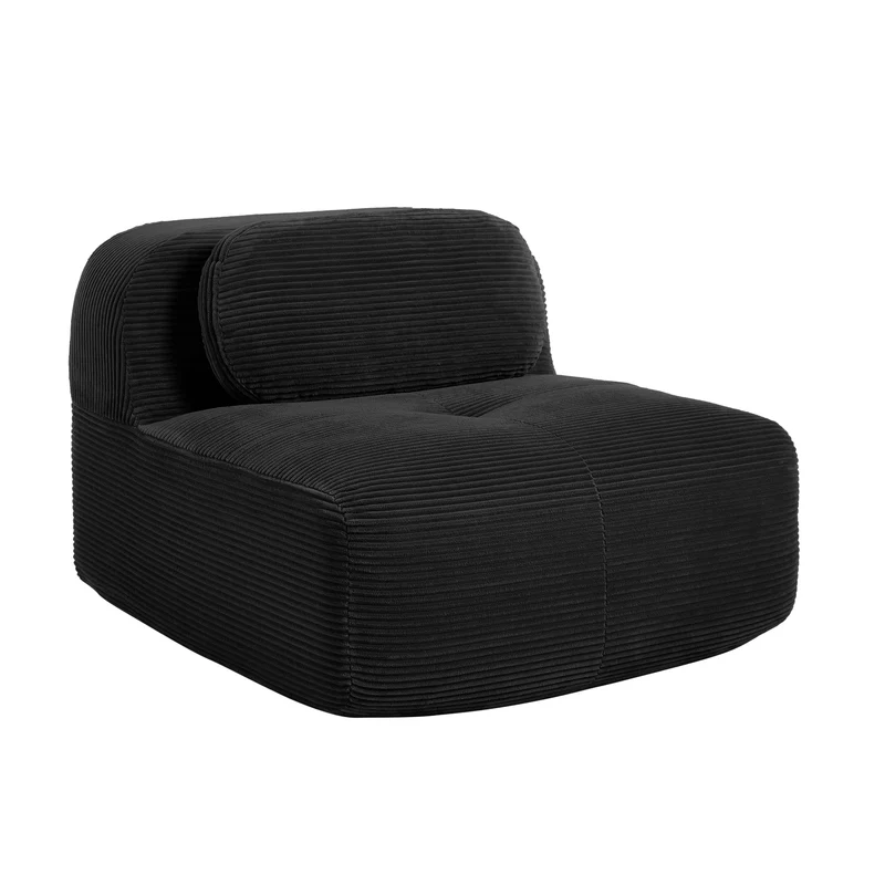 Canapé fauteuil modulable sans accoudoirs en velours côtelé noir 90x103cm NOVAAERO