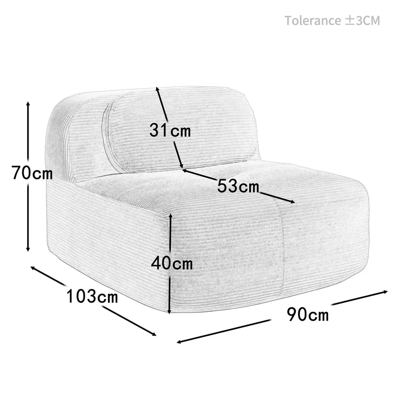Canapé fauteuil modulable sans accoudoirs en velours côtelé noir 90x103cm NOVAAERO