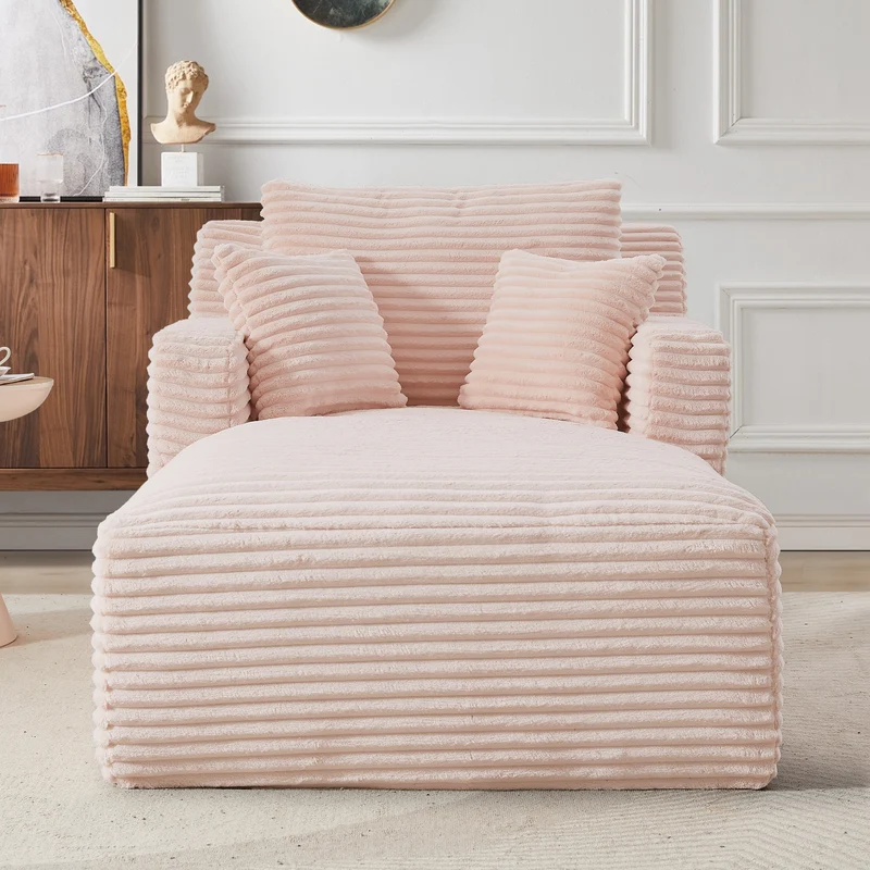 Canapé méridienne lit modulable en velours côtelé rose, sans montage MOMENTUMZYN
