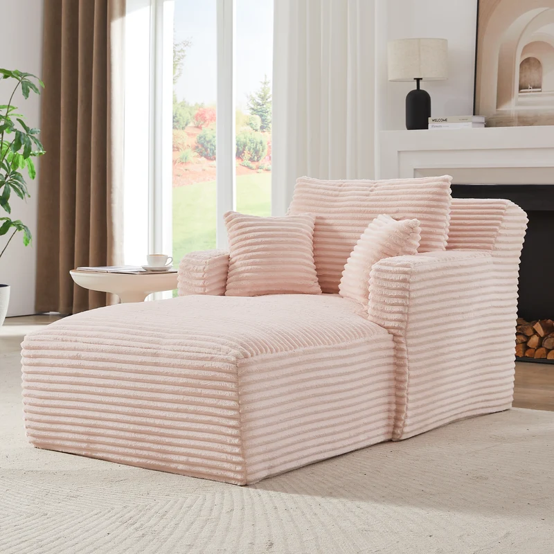 Canapé méridienne lit modulable en velours côtelé rose, sans montage MOMENTUMZYN