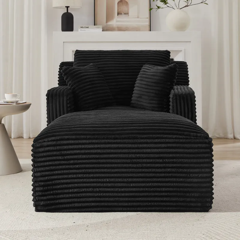 Canapé méridienne lit modulable en velours côtelé noir, sans montage MOMENTUMREX