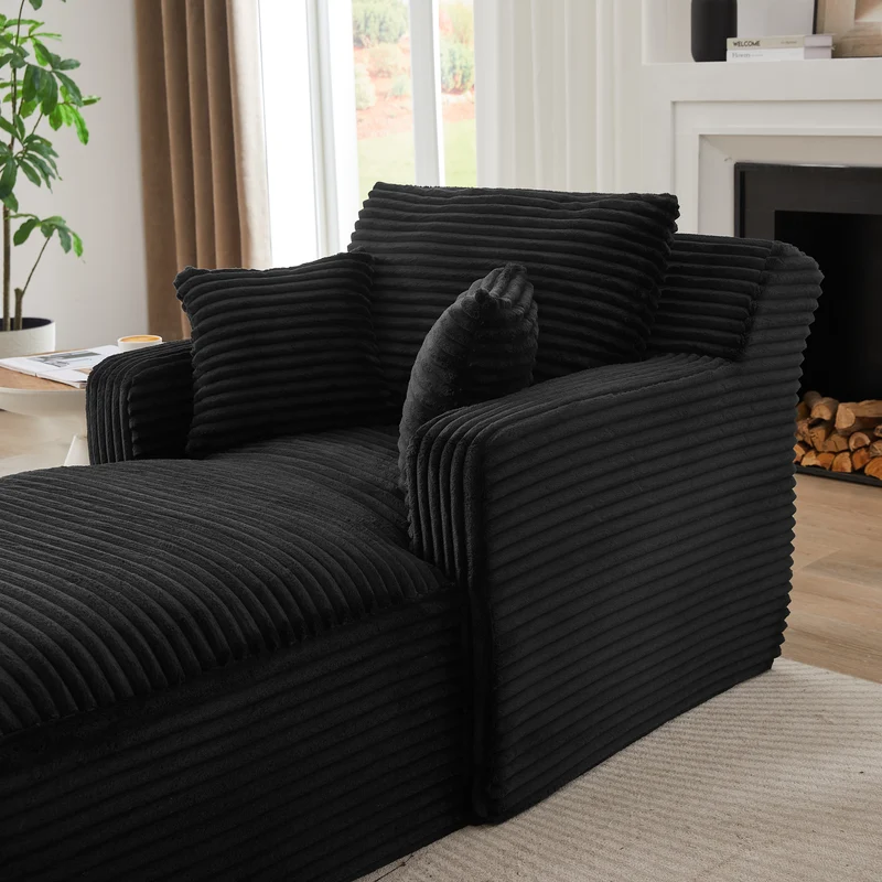 Canapé méridienne lit modulable en velours côtelé noir, sans montage MOMENTUMREX
