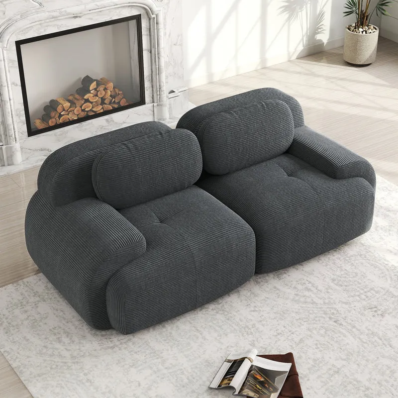 Canapé 2 places loveseat modulable en velours côtelé gris avec accoudoirs courbés, confort premium, sans montage NOVAMEK