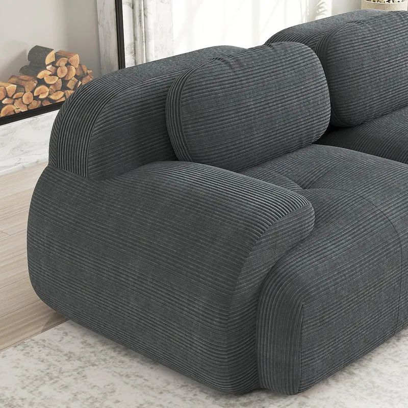 Canapé 2 places loveseat modulable en velours côtelé gris avec accoudoirs courbés, confort premium, sans montage NOVAMEK