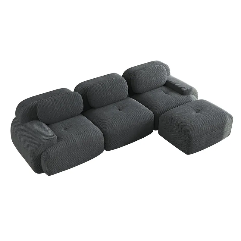 Canapé d'angle 3 places modulable en velours côtelé gris avec accoudoirs courbés, confort premium, sans montage QUASARLOTH