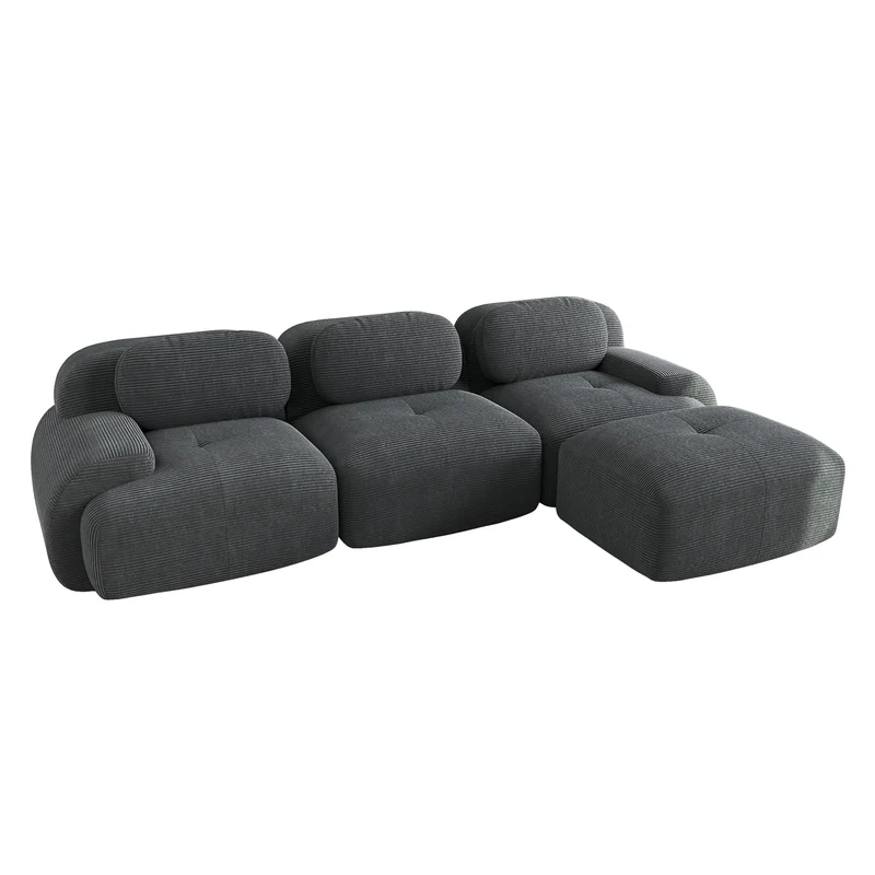 Canapé d'angle 3 places modulable en velours côtelé gris avec accoudoirs courbés, confort premium, sans montage QUASARLOTH