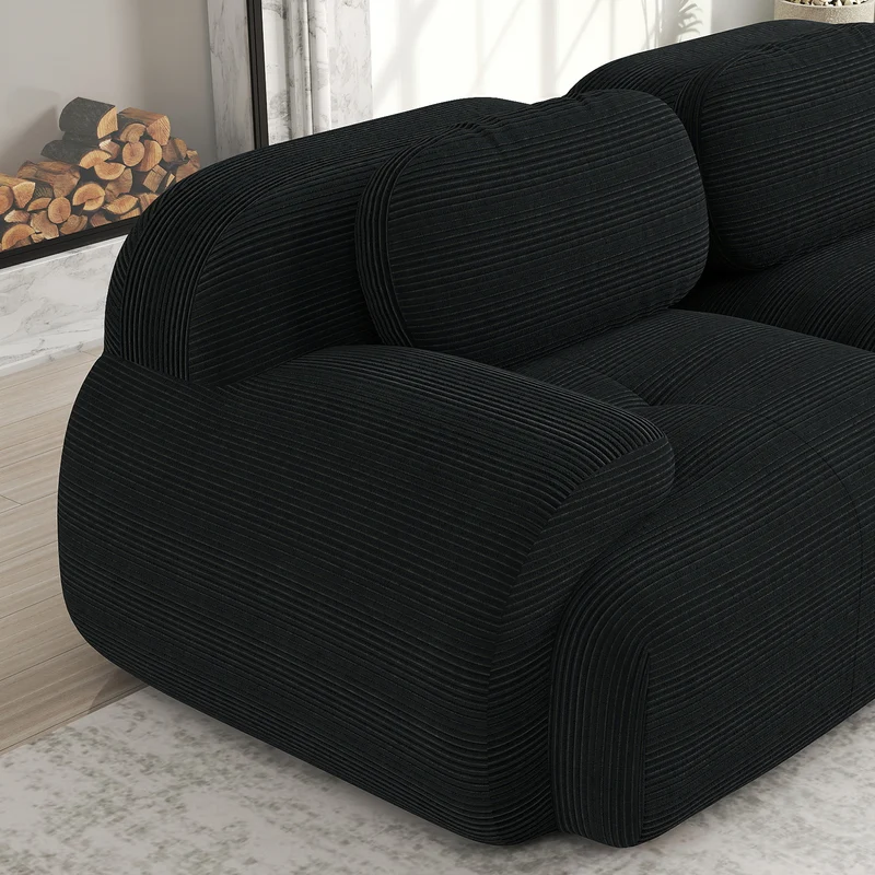 Canapé 2 places loveseat modulable en velours côtelé noir avec accoudoirs courbés, confort premium, sans montage QUASARZORA