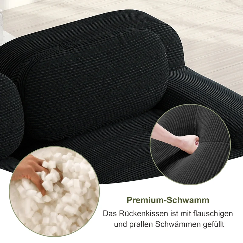 Canapé 2 places loveseat modulable en velours côtelé noir avec accoudoirs courbés, confort premium, sans montage QUASARZORA