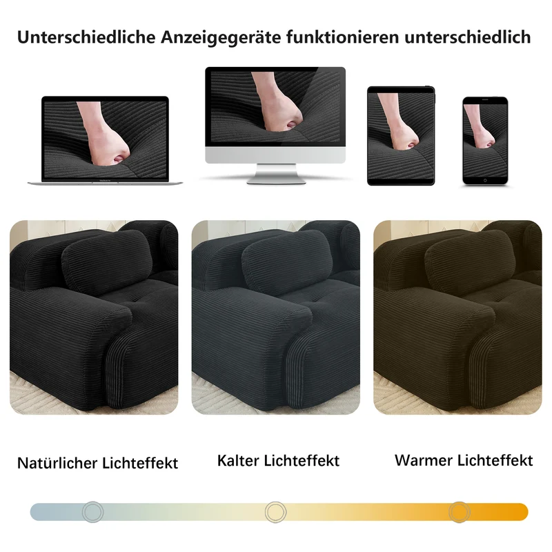 Canapé 2 places loveseat modulable en velours côtelé noir avec accoudoirs courbés, confort premium, sans montage QUASARZORA