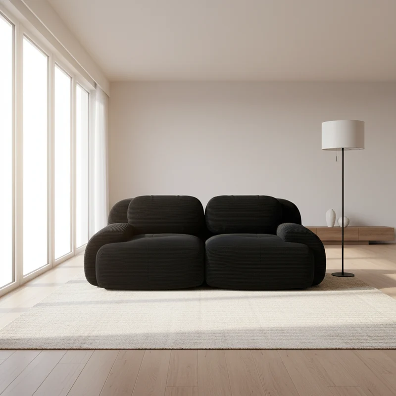 Canapé 2 places loveseat modulable en velours côtelé noir avec accoudoirs courbés, confort premium, sans montage QUASARZORA