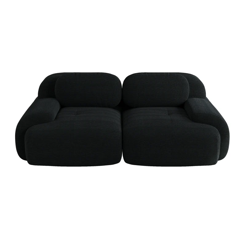 Canapé 2 places loveseat modulable en velours côtelé noir avec accoudoirs courbés, confort premium, sans montage QUASARZORA