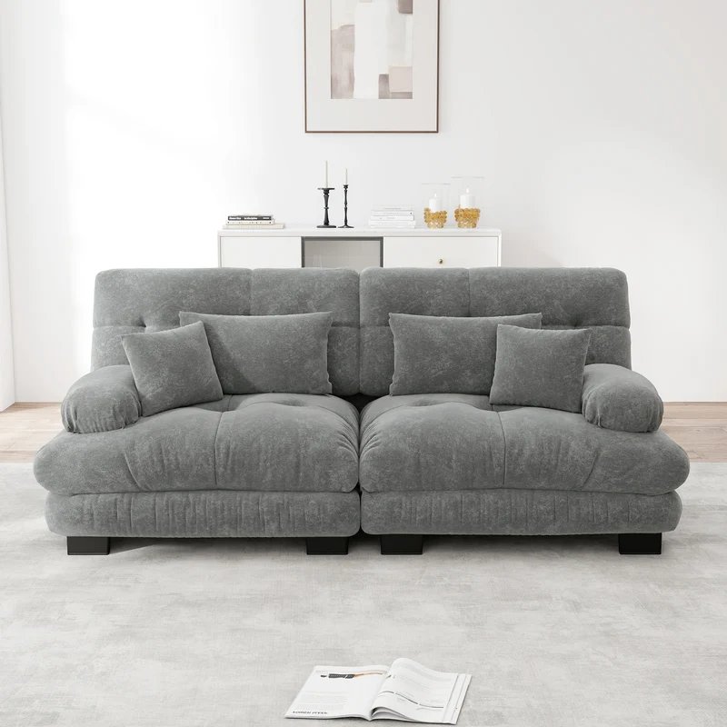 Canapé 3 places modulable en chenille gris avec coussins 220 cm NEXUSZYN