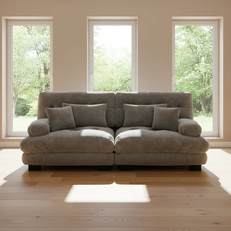Canapé 3 places modulable en chenille gris avec coussins 220 cm NEXUSZYN