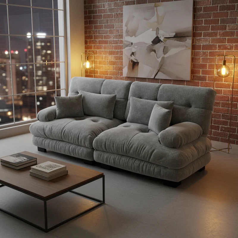 Canapé 3 places modulable en chenille gris avec coussins 220 cm NEXUSZYN