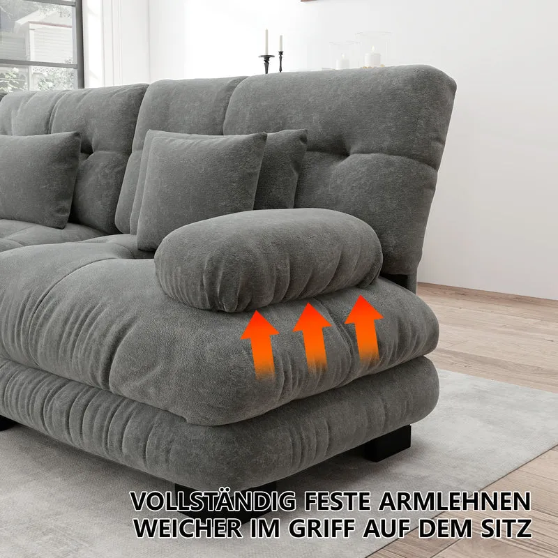 Canapé 3 places modulable en chenille gris avec coussins 220 cm NEXUSZYN