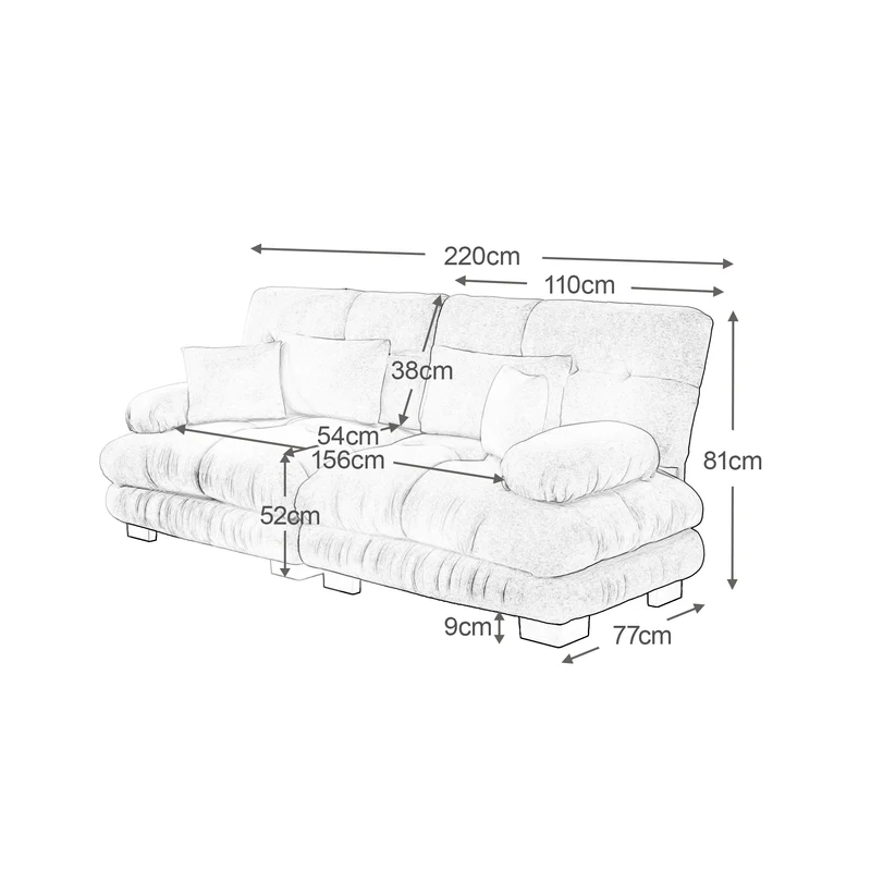 Canapé 3 places modulable en chenille gris avec coussins 220 cm NEXUSZYN