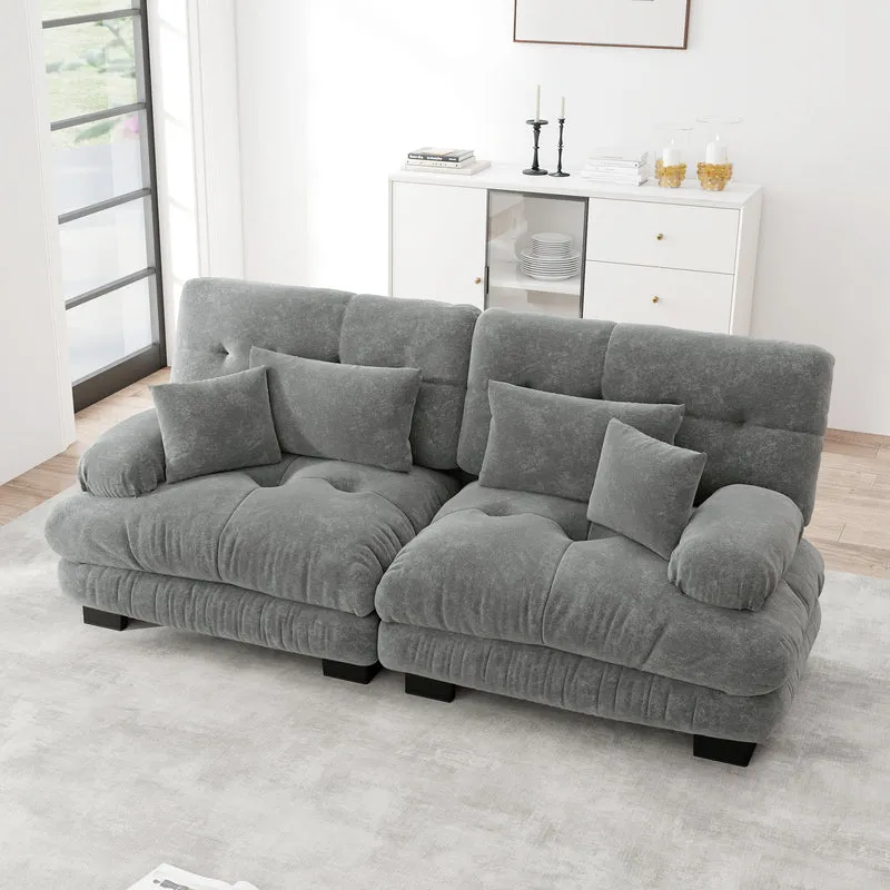 Canapé 3 places modulable en chenille gris avec coussins 220 cm NEXUSZYN